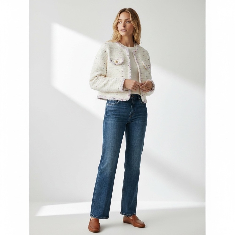 NWOT J.Crew | Cropped Lady Jacket L Cream Marled Yarn Merino‎ Wool Alpaca BV394